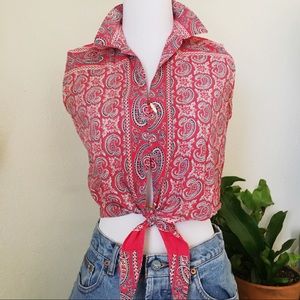 [VTG] Sleeveless Bandana Tie Crop Top